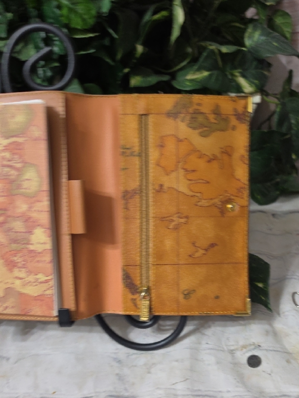Alviero Martini  Vintage Map-Print Leather Wallet/Notebook in Tan and Brown - Picture 8 of 10